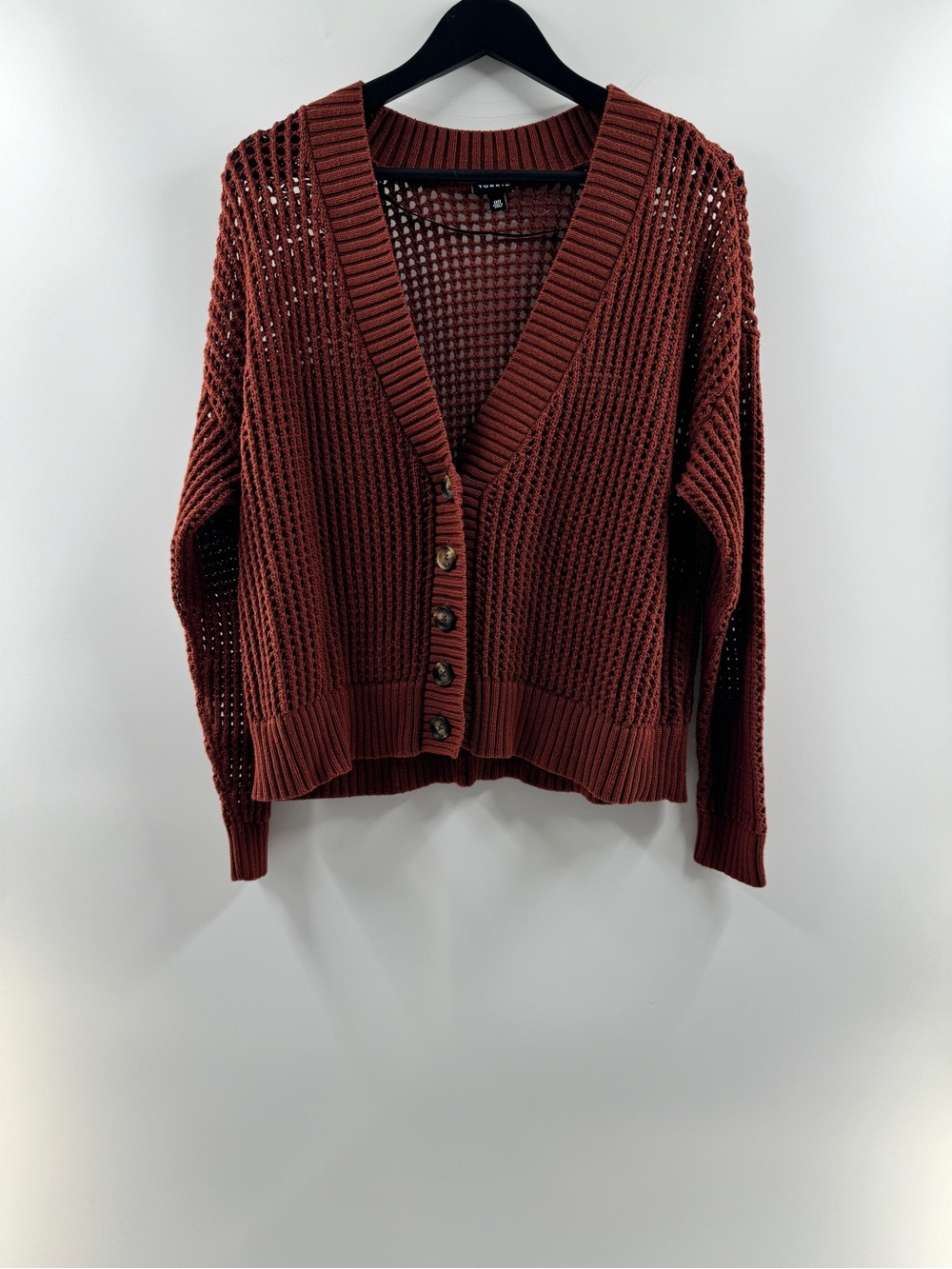 Torrid Rust Brown Open Knit Button Front Cardigan – Women's Size 00